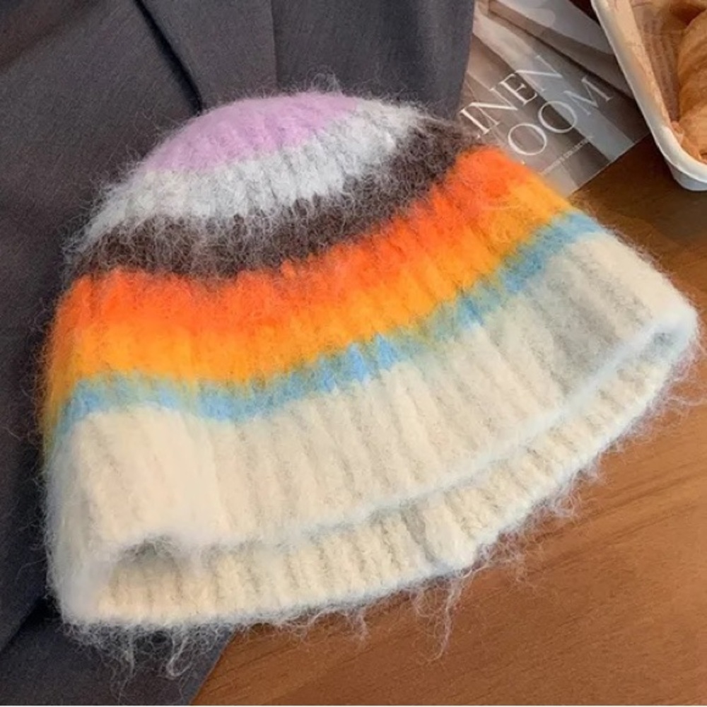 Multi-colored beanie for teens/adults sizing.
